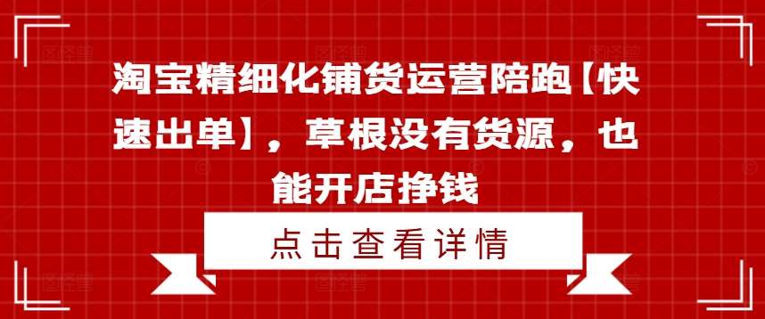 淘宝精细化铺货运营陪跑【快速出单】，草根没有货源，也能开店挣钱网创吧-网创项目资源站-副业项目-创业项目-搞钱项目网创吧