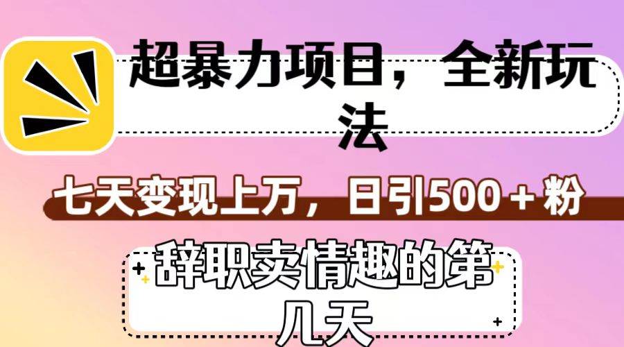 超暴利项目，全新玩法（辞职卖情趣的第几天），七天变现上万，日引500+粉网创吧-网创项目资源站-副业项目-创业项目-搞钱项目网创吧