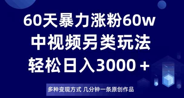 60天暴力涨粉60W，中视频另类玩法，日入3000＋，几分钟一条原创作品多种变现方式网创吧-网创项目资源站-副业项目-创业项目-搞钱项目网创吧