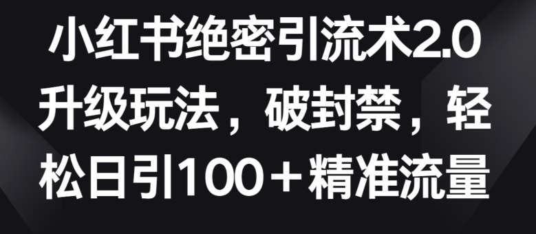 小红书绝密引流术2.0升级玩法,破封禁,轻松日引100+精准流量【揭秘】网创吧-网创项目资源站-副业项目-创业项目-搞钱项目网创吧