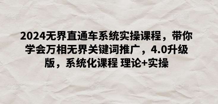 2024无界直通车系统实操课程，带你学会万相无界关键词推广，4.0升级版，系统化课程 理论+实操网创吧-网创项目资源站-副业项目-创业项目-搞钱项目网创吧