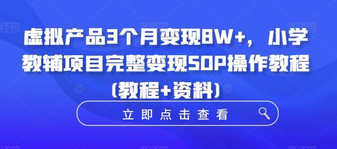 虚拟产品3个月变现8W+，小学教辅项目完整变现SOP操作教程(教程+资料)网创吧-网创项目资源站-副业项目-创业项目-搞钱项目网创吧