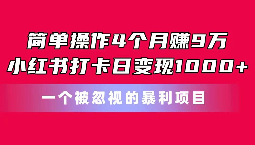 （11048期）简单操作4个月赚9万！小红书打卡日变现1000+！一个被忽视的暴力项目网创吧-网创项目资源站-副业项目-创业项目-搞钱项目网创吧
