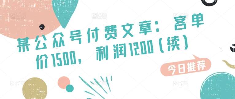 某公众号付费文章：客单价1500，利润1200(续)，市场几乎可以说是空白的网创吧-网创项目资源站-副业项目-创业项目-搞钱项目网创吧