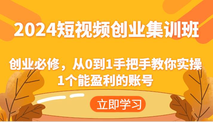 2024短视频创业集训班：创业必修，从0到1手把手教你实操1个能盈利的账号网创吧-网创项目资源站-副业项目-创业项目-搞钱项目网创吧