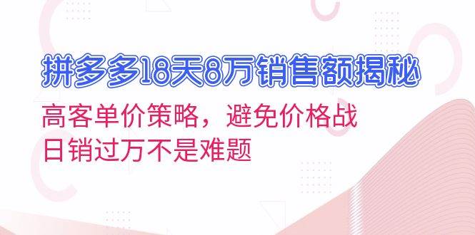 （13383期）拼多多18天8万销售额揭秘：高客单价策略，避免价格战，日销过万不是难题网创吧-网创项目资源站-副业项目-创业项目-搞钱项目网创吧