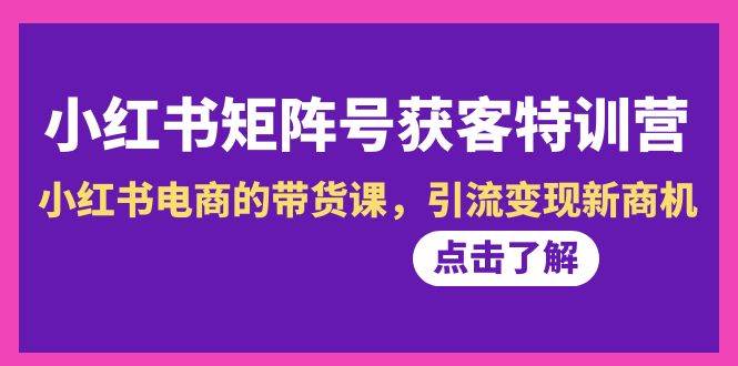 （8909期）小红书-矩阵号获客特训营-第10期，小红书电商的带货课，引流变现新商机网创吧-网创项目资源站-副业项目-创业项目-搞钱项目网创吧
