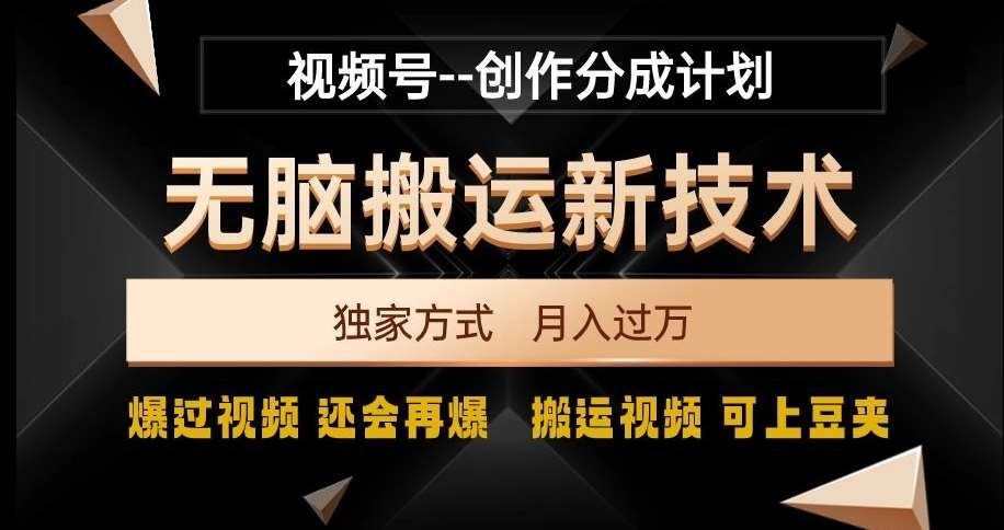 视频号无脑搬运新技术，破原创壕流量，独家方式，爆过视频，还会再爆【揭秘】网创吧-网创项目资源站-副业项目-创业项目-搞钱项目网创吧
