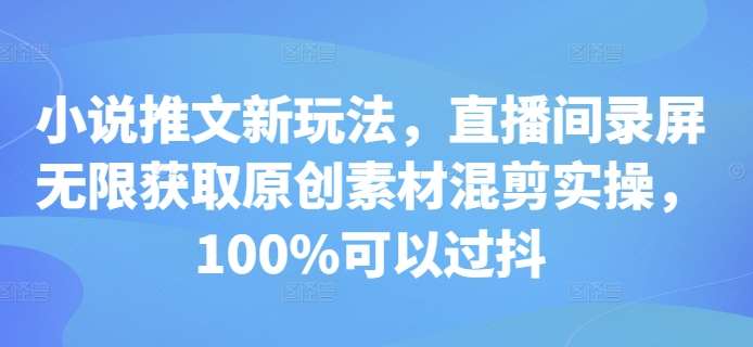 小说推文新玩法，直播间录屏无限获取原创素材混剪实操，100%可以过抖网创吧-网创项目资源站-副业项目-创业项目-搞钱项目网创吧