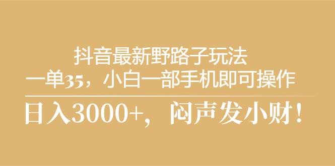 （10766期）抖音最新野路子玩法，一单35，小白一部手机即可操作，，日入3000+，闷…网创吧-网创项目资源站-副业项目-创业项目-搞钱项目网创吧