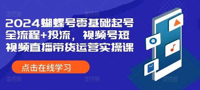 2024蝴蝶号零基础起号全流程+投流，视频号短视频直播带货运营实操课网创吧-网创项目资源站-副业项目-创业项目-搞钱项目网创吧