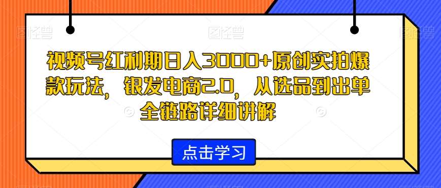 视频号红利期日入3000+原创实拍爆款玩法，银发电商2.0，从选品到出单全链路详细讲解【揭秘】网创吧-网创项目资源站-副业项目-创业项目-搞钱项目网创吧