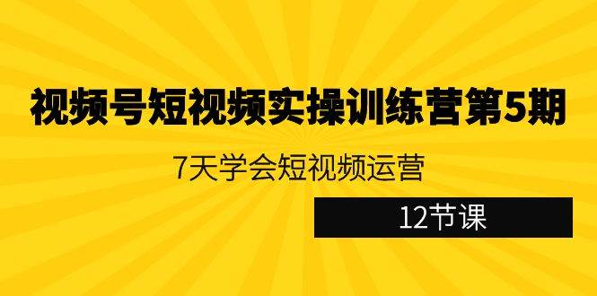 视频号短视频实操训练营第5期：7天学会短视频运营（12节课）网创吧-网创项目资源站-副业项目-创业项目-搞钱项目网创吧