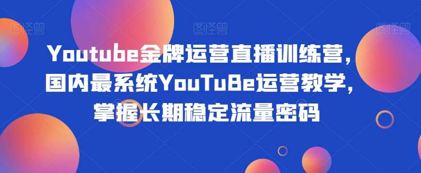 Youtube金牌运营直播训练营，国内最系统YouTuBe运营教学，掌握长期稳定流量密码网创吧-网创项目资源站-副业项目-创业项目-搞钱项目网创吧