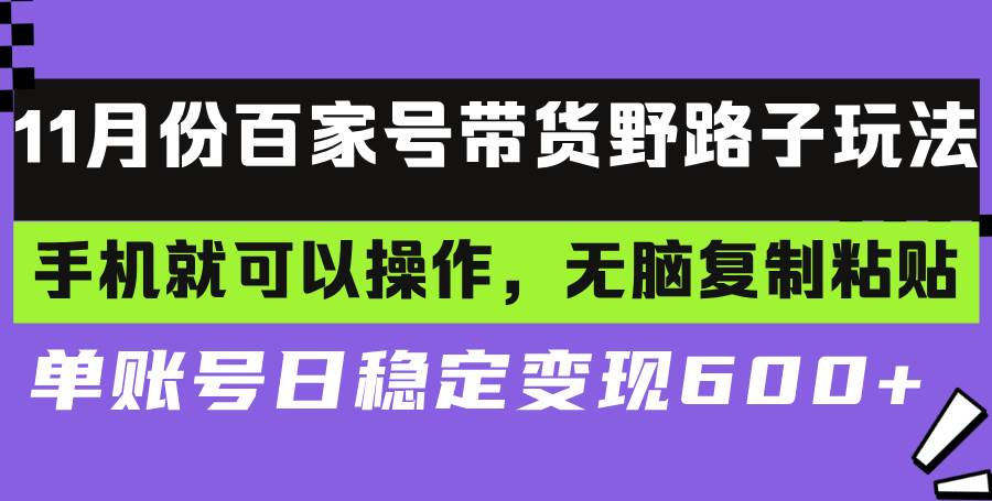 （13281期）百家号带货野路子玩法 手机就可以操作，无脑复制粘贴 单账号日稳定变现…网创吧-网创项目资源站-副业项目-创业项目-搞钱项目网创吧