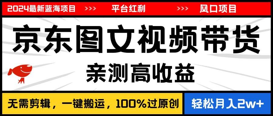 （11147期）2024最新蓝海项目，逛逛京东图文视频带货，无需剪辑，月入20000+网创吧-网创项目资源站-副业项目-创业项目-搞钱项目网创吧