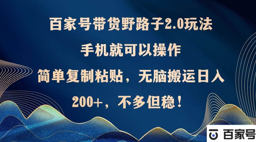 （12804期）百家号带货野路子2.0玩法，手机就可以操作，简单复制粘贴，无脑搬运日…网创吧-网创项目资源站-副业项目-创业项目-搞钱项目网创吧
