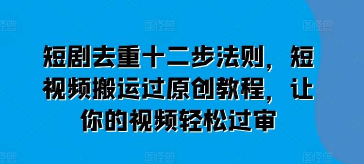 短剧去重十二步法则，短视频搬运过原创教程，让你的视频轻松过审网创吧-网创项目资源站-副业项目-创业项目-搞钱项目网创吧