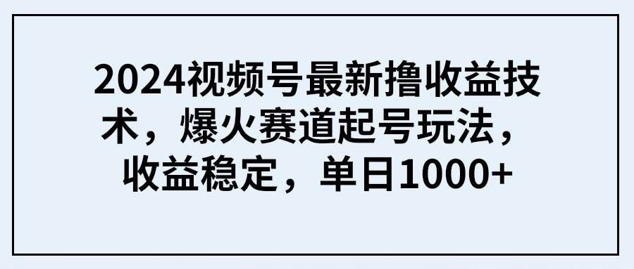 （9651期） 2024视频号最新撸收益技术，爆火赛道起号玩法，收益稳定，单日1000+网创吧-网创项目资源站-副业项目-创业项目-搞钱项目网创吧