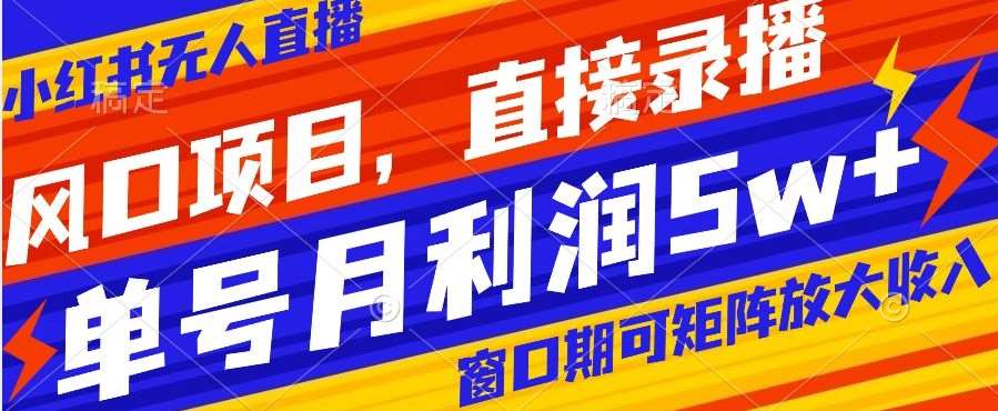风口项目，小红书无人直播带货，直接录播，可矩阵，月入5w+【揭秘】网创吧-网创项目资源站-副业项目-创业项目-搞钱项目网创吧