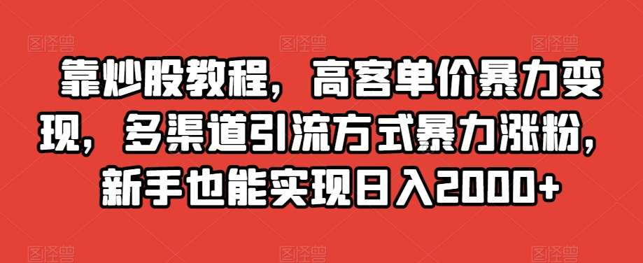 靠炒股教程，高客单价暴力变现，多渠道引流方式暴力涨粉，新手也能实现日入2000+【揭秘】网创吧-网创项目资源站-副业项目-创业项目-搞钱项目网创吧