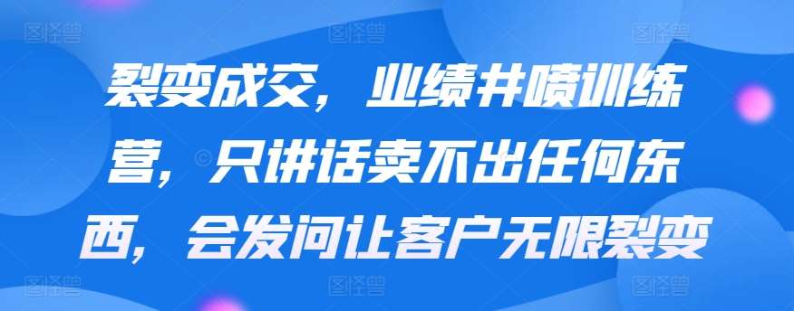 裂变成交，业绩井喷训练营，只讲话卖不出任何东西，会发问让客户无限裂变网创吧-网创项目资源站-副业项目-创业项目-搞钱项目网创吧