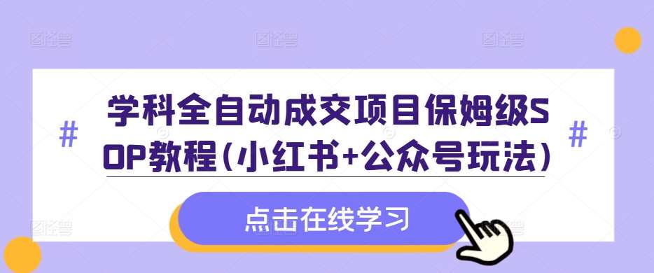 学科全自动成交项目保姆级SOP教程(小红书+公众号玩法)含资料网创吧-网创项目资源站-副业项目-创业项目-搞钱项目网创吧