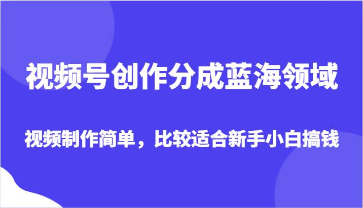 视频号创作分成蓝海领域，视频制作简单，比较适合新手小白搞钱网创吧-网创项目资源站-副业项目-创业项目-搞钱项目网创吧