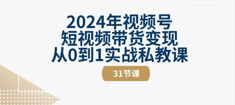 2024年视频号短视频带货变现从0到1实战私教课(31节视频课)网创吧-网创项目资源站-副业项目-创业项目-搞钱项目网创吧