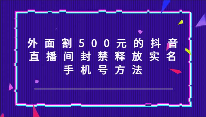 外面割500元的抖音直播间封禁释放实名/手机号方法！网创吧-网创项目资源站-副业项目-创业项目-搞钱项目网创吧