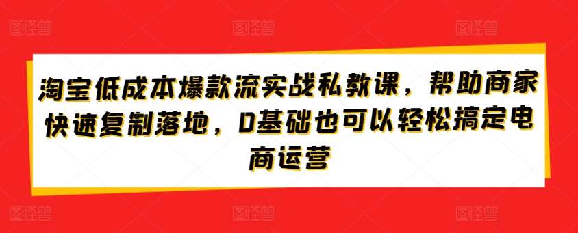 淘宝低成本爆款流实战私教课，帮助商家快速复制落地，0基础也可以轻松搞定电商运营网创吧-网创项目资源站-副业项目-创业项目-搞钱项目网创吧