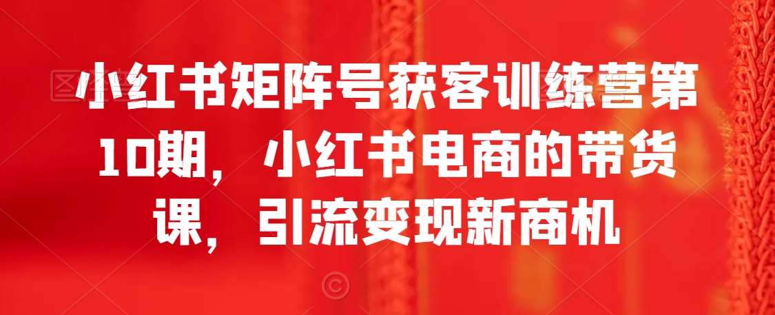 小红书矩阵号获客训练营第10期，小红书电商的带货课，引流变现新商机网创吧-网创项目资源站-副业项目-创业项目-搞钱项目网创吧