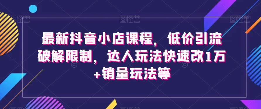 最新抖音小店课程，低价引流破解限制，达人玩法快速改1万+销量玩法等网创吧-网创项目资源站-副业项目-创业项目-搞钱项目网创吧
