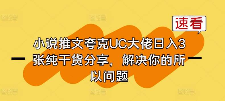 小说推文夸克UC大佬日入3张纯干货分享，解决你的所以问题网创吧-网创项目资源站-副业项目-创业项目-搞钱项目网创吧