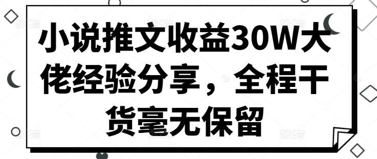 小说推文收益30W大佬经验分享，全程干货毫无保留网创吧-网创项目资源站-副业项目-创业项目-搞钱项目网创吧