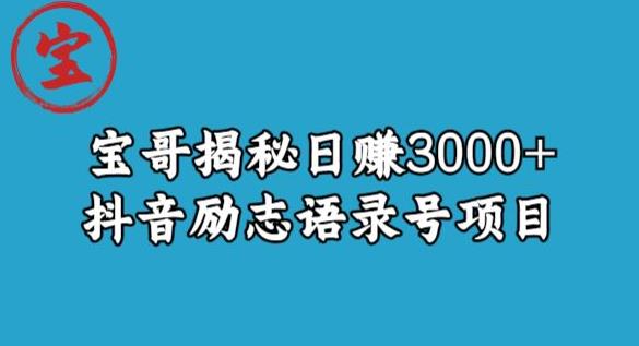 宝哥揭秘日赚3000+抖音励志语录号短视频变现项目网创吧-网创项目资源站-副业项目-创业项目-搞钱项目网创吧