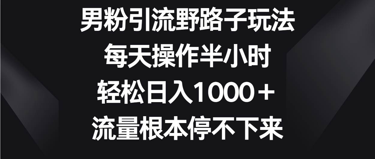 男粉引流野路子玩法，每天操作半小时轻松日入1000＋，流量根本停不下来网创吧-网创项目资源站-副业项目-创业项目-搞钱项目网创吧