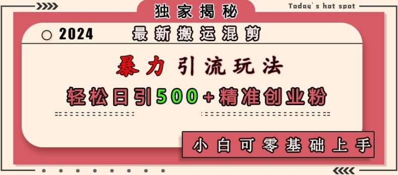 最新搬运混剪暴力引流玩法，轻松日引500+精准创业粉，小白可零基础上手网创吧-网创项目资源站-副业项目-创业项目-搞钱项目网创吧