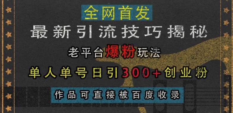 最新引流技巧揭秘，老平台爆粉玩法，单人单号日引300+创业粉，作品可直接被百度收录网创吧-网创项目资源站-副业项目-创业项目-搞钱项目网创吧