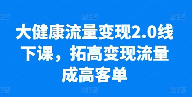大健康流量变现2.0线下课，​拓高变现流量成高客单，业绩10倍增长，低粉高变现，只讲落地实操网创吧-网创项目资源站-副业项目-创业项目-搞钱项目网创吧