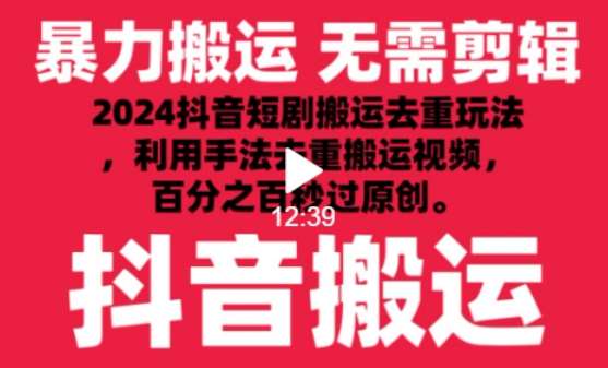 2024最新抖音搬运技术，抖音短剧视频去重，手法搬运，利用工具去重，达到秒过原创的效果【揭秘】网创吧-网创项目资源站-副业项目-创业项目-搞钱项目网创吧