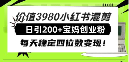 （7893期）价值3980小红书混剪日引200+宝妈创业粉，每天稳定四位数变现！网创吧-网创项目资源站-副业项目-创业项目-搞钱项目网创吧