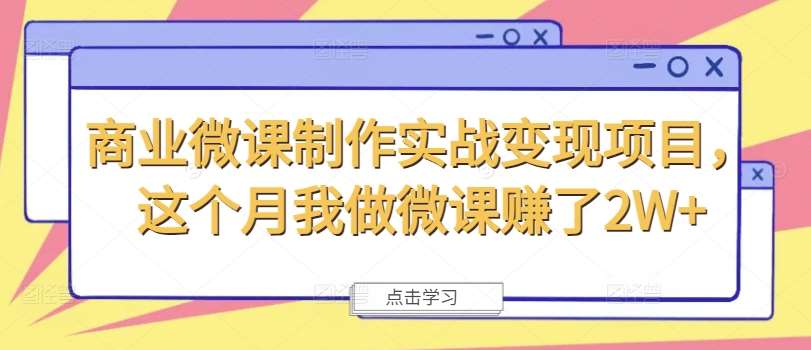 商业微课制作实战变现项目，这个月我做微课赚了2W+网创吧-网创项目资源站-副业项目-创业项目-搞钱项目网创吧