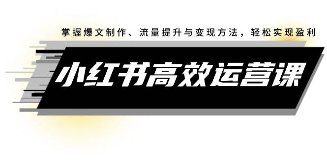 （12369期）小红书高效运营课：掌握爆文制作、流量提升与变现方法，轻松实现盈利网创吧-网创项目资源站-副业项目-创业项目-搞钱项目网创吧