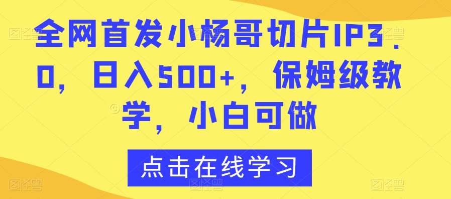 全网首发小杨哥切片IP3.0，日入500+，保姆级教学，小白可做【揭秘】网创吧-网创项目资源站-副业项目-创业项目-搞钱项目网创吧