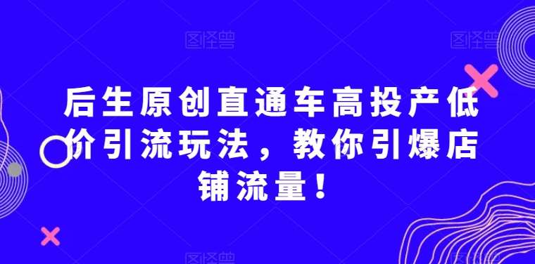 后生原创直通车高投产低价引流玩法，教你引爆店铺流量！网创吧-网创项目资源站-副业项目-创业项目-搞钱项目网创吧