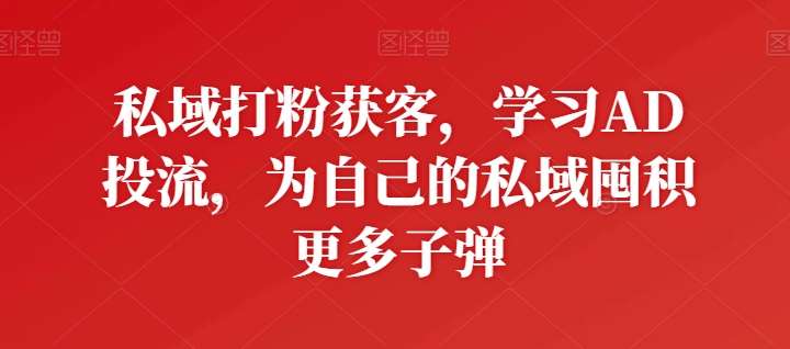 私域打粉获客，学习AD投流，为自己的私域囤积更多子弹网创吧-网创项目资源站-副业项目-创业项目-搞钱项目网创吧