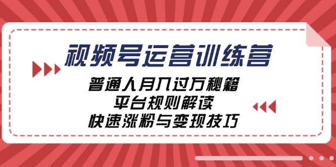 视频号运营训练营：普通人月入过万秘籍，平台规则解读，快速涨粉与变现网创吧-网创项目资源站-副业项目-创业项目-搞钱项目网创吧