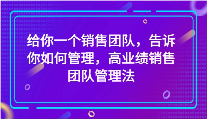 给你一个销售团队，告诉你如何管理，高业绩销售团队管理法（89节课）网创吧-网创项目资源站-副业项目-创业项目-搞钱项目网创吧