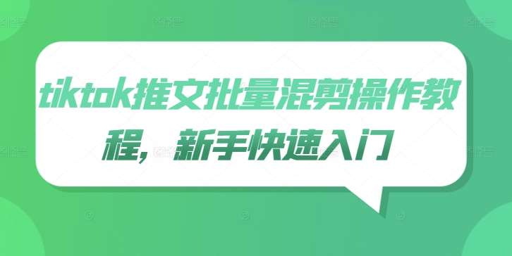 tiktok推文批量混剪操作教程，新手快速入门网创吧-网创项目资源站-副业项目-创业项目-搞钱项目网创吧